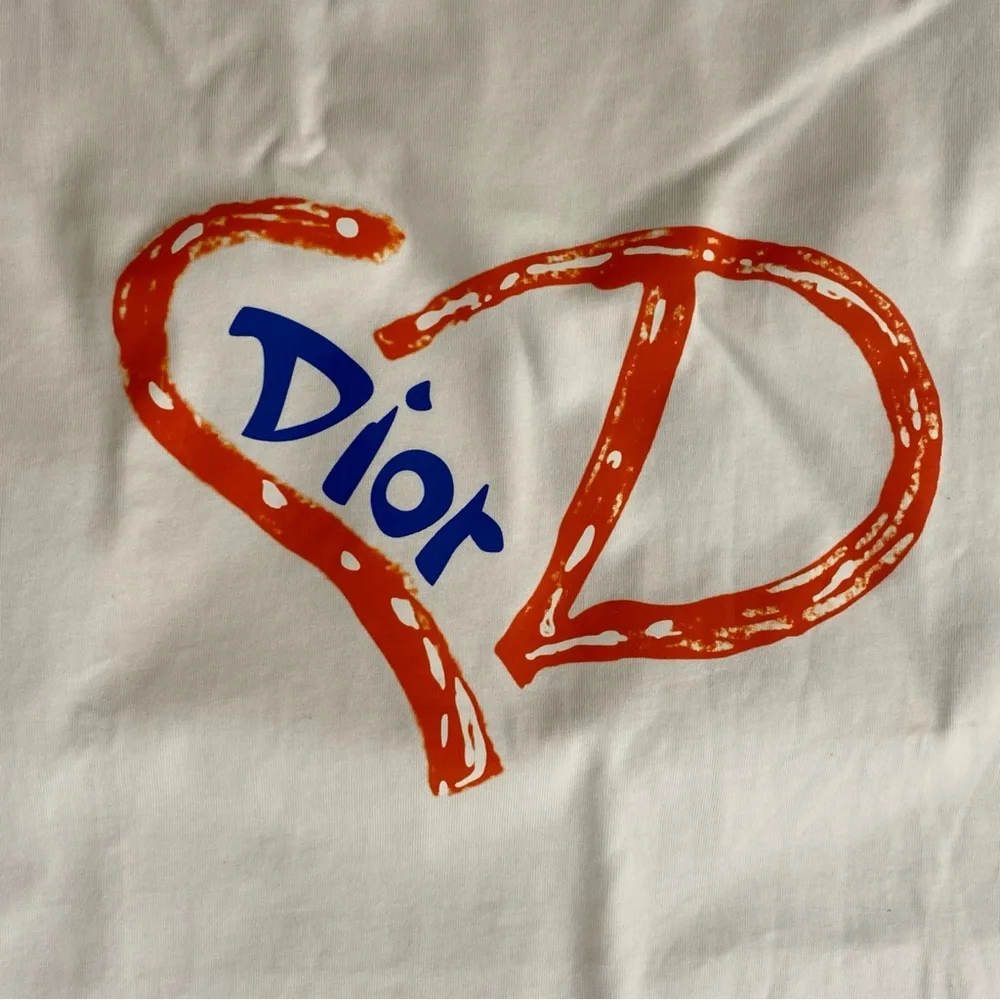 Dior White Tee with Orange Heart and Logo - Picture 2 of 3